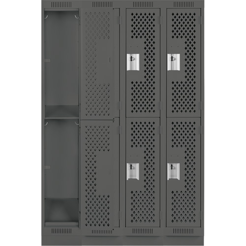 Clean Line Lockers, 2 -tier, Bank of 4, 48" x 12" x 76", Steel, Charcoal, Rivet (Assembled), Perforated The Estey Group