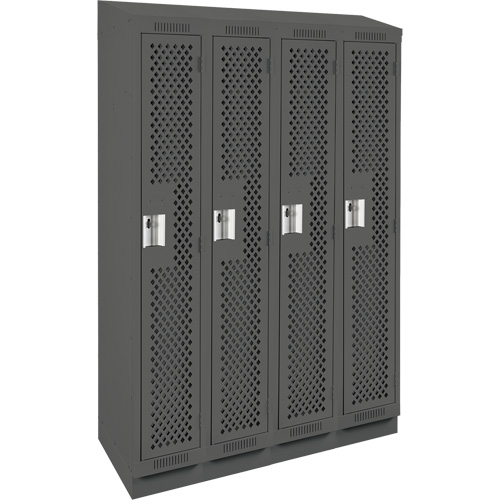 Clean Line Lockers, Bank of 4, 48" x 18" x 82", Steel, Charcoal, Rivet (Assembled), Perforated The Estey Group