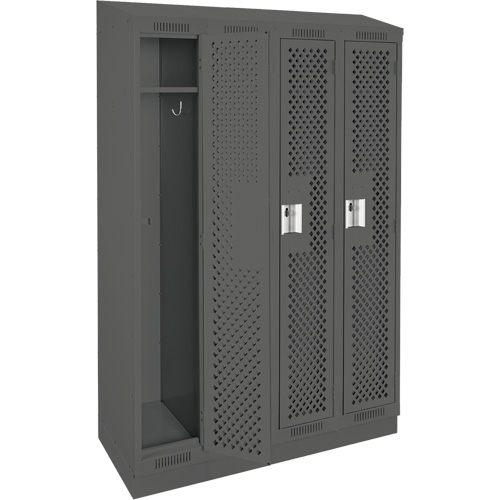 Clean Line Lockers, Bank of 4, 48" x 18" x 82", Steel, Charcoal, Rivet (Assembled), Perforated The Estey Group