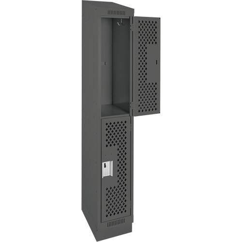 Clean Line Lockers, 2 -tier, 12" x 15" x 82", Steel, Charcoal, Rivet (Assembled), Perforated The Estey Group