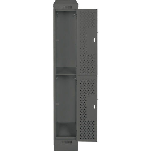 Clean Line Lockers, 2 -tier, 12" x 15" x 82", Steel, Charcoal, Rivet (Assembled), Perforated The Estey Group