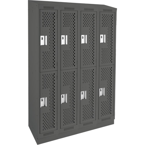 Clean Line Lockers, 2 -tier, Bank of 4, 48" x 15" x 82", Steel, Charcoal, Rivet (Assembled), Perforated The Estey Group