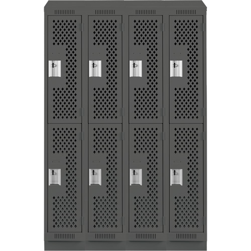 Clean Line Lockers, 2 -tier, Bank of 4, 48" x 15" x 82", Steel, Charcoal, Rivet (Assembled), Perforated The Estey Group