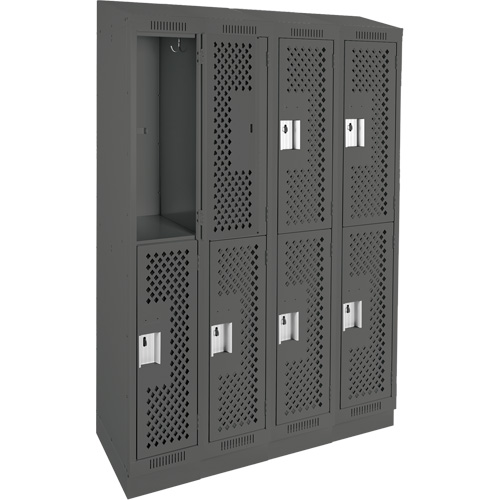Clean Line Lockers, 2 -tier, Bank of 4, 48" x 15" x 82", Steel, Charcoal, Rivet (Assembled), Perforated The Estey Group