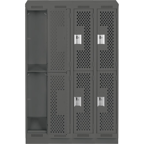 Clean Line Lockers, 2 -tier, Bank of 4, 48" x 15" x 82", Steel, Charcoal, Rivet (Assembled), Perforated The Estey Group