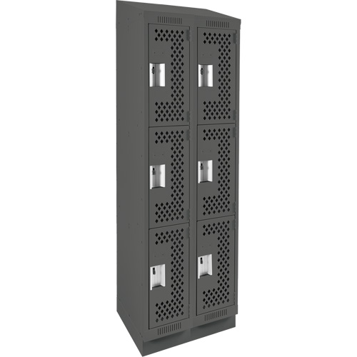 Clean Line Lockers, 3 -tier, Bank of 2, 24" x 18" x 82", Steel, Charcoal, Rivet (Assembled), Perforated The Estey Group