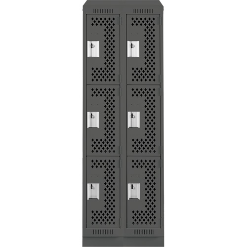 Clean Line Lockers, 3 -tier, Bank of 2, 24" x 18" x 82", Steel, Charcoal, Rivet (Assembled), Perforated The Estey Group