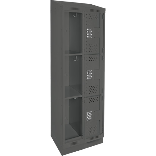 Clean Line Lockers, 3 -tier, Bank of 2, 24" x 18" x 82", Steel, Charcoal, Rivet (Assembled), Perforated The Estey Group