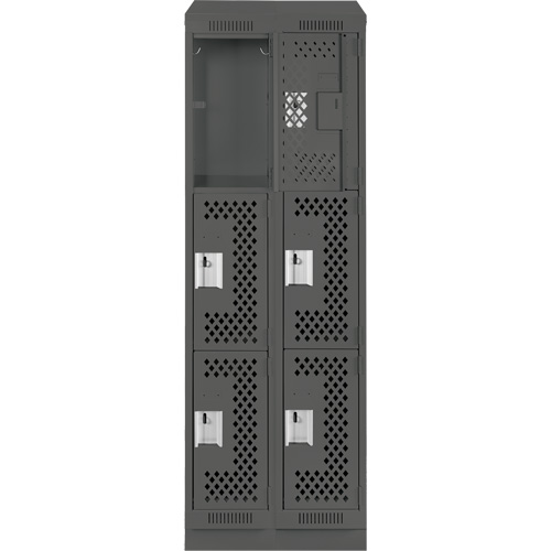 Clean Line Lockers, 3 -tier, Bank of 2, 24" x 18" x 82", Steel, Charcoal, Rivet (Assembled), Perforated The Estey Group
