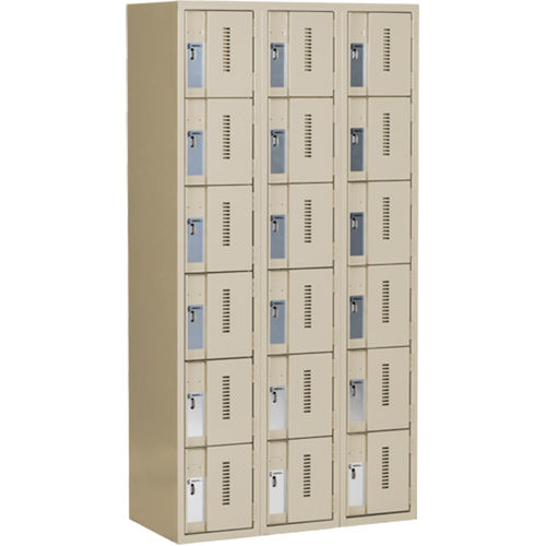 Concorde Heavy-Duty Lockers, 6 -tier, Bank of 3, 36" x 18" x 72", Steel, Beige, Welded (Assembled) The Estey Group