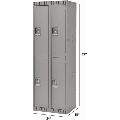 Lockers, 2 -tier, Bank of 2, 24" x 18" x 72", Steel, Grey, Rivet (Assembled) The Estey Group