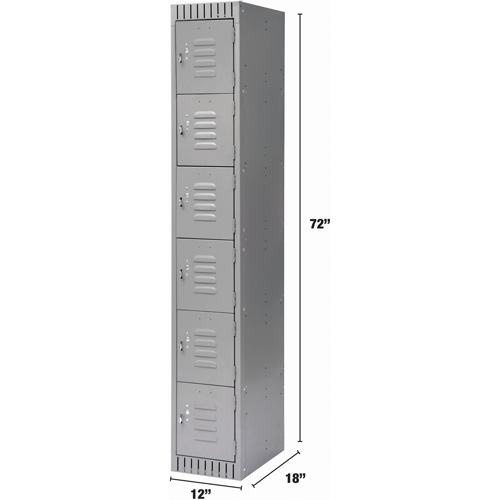 Lockers, 6 -tier, 12" x 18" x 72", Steel, Grey, Knocked Down The Estey Group