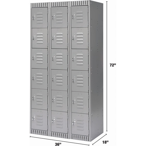 Casiers, 6 niveaux, Bloc de 3, 36" x 18" x 72", Acier, Gris, D&eacute;mont&eacute; The Estey Group