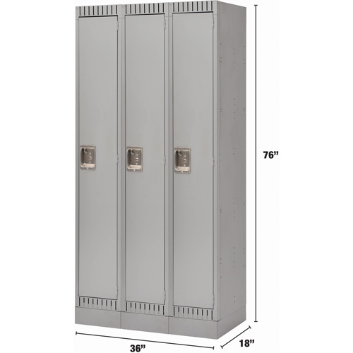 Lockers, Bank of 3, 36" x 18" x 76", Steel, Grey, Knocked Down The Estey Group