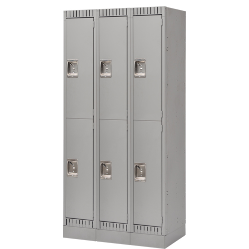 Assembled Lockers, 2 -tier, Bank of 3, 36" x 18" x 72", Steel, Grey, Rivet (Assembled) The Estey Group