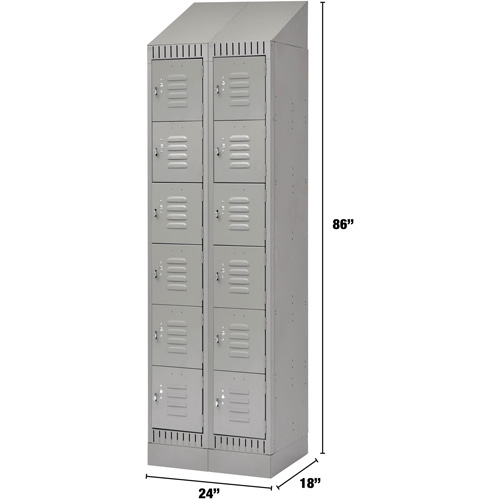 Lockers, 6 -tier, Bank of 2, 24" x 18" x 86", Steel, Grey, Knocked Down The Estey Group