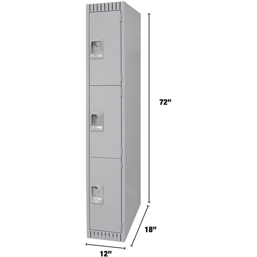 Lockers, 3 -tier, 12" x 18" x 72", Steel, Grey, Knocked Down The Estey Group