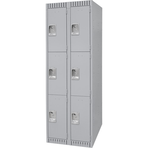 Lockers, 3 -tier, Bank of 2, 24" x 18" x 72", Steel, Grey, Knocked Down The Estey Group