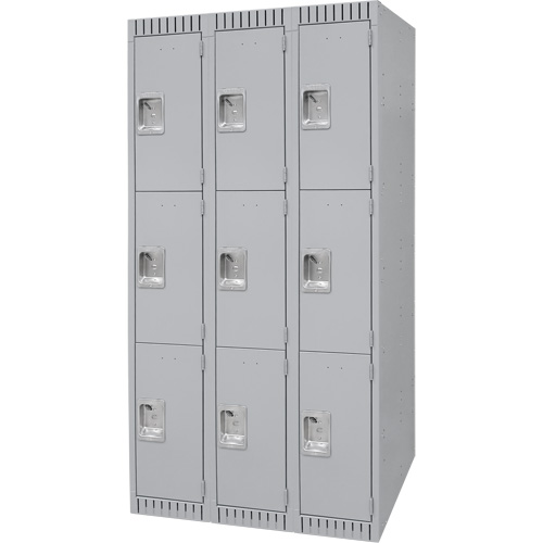 Lockers, 3 -tier, Bank of 3, 36" x 18" x 72", Steel, Grey, Knocked Down The Estey Group
