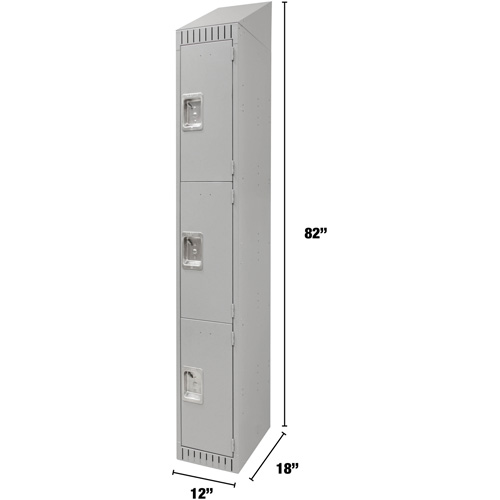 Lockers, 3 -tier, 12" x 18" x 82", Steel, Grey, Knocked Down The Estey Group