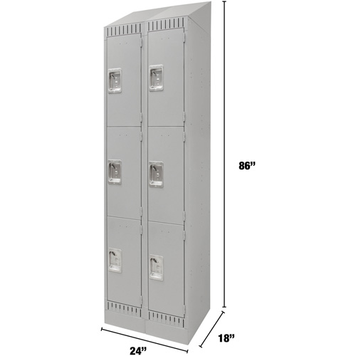 Lockers, 3 -tier, Bank of 2, 24" x 18" x 86", Steel, Grey, Knocked Down The Estey Group