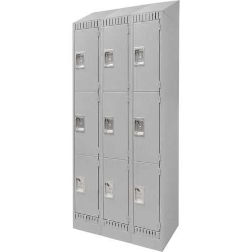 Lockers, 3 -tier, Bank of 3, 36" x 18" x 86", Steel, Grey, Knocked Down The Estey Group