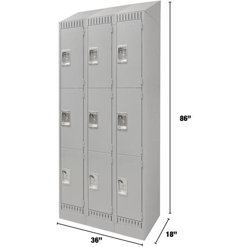 Lockers, 3 -tier, Bank of 3, 36" x 18" x 86", Steel, Grey, Knocked Down The Estey Group