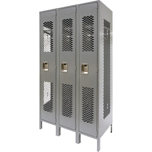 Vented Lockers, Bank of 3, 36" x 18" x 78", Steel, Grey, Knocked Down, Perforated The Estey Group
