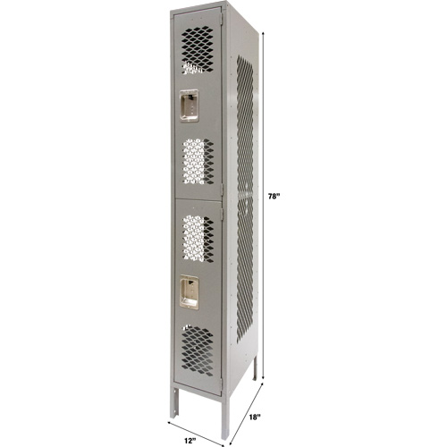 Vented Lockers, 2 -tier, 12" x 18" x 78", Steel, Grey, Knocked Down, Perforated The Estey Group