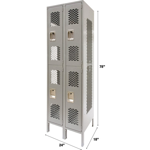 Vented Lockers, 2 -tier, Bank of 2, 24" x 18" x 78", Steel, Grey, Knocked Down, Perforated The Estey Group