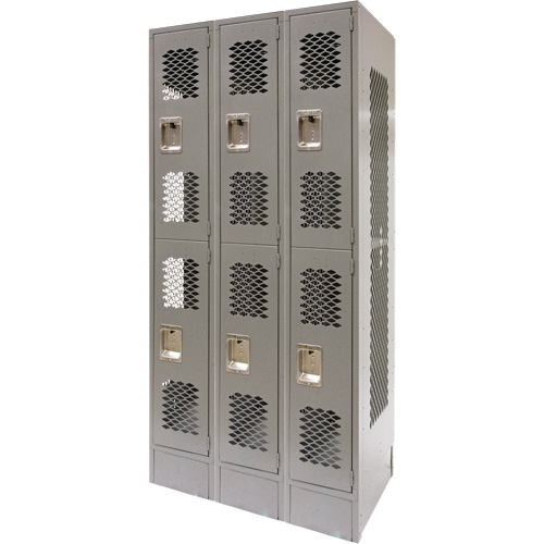 Casiers ventil&eacute;s, 2 niveaux, Bloc de 3, 36" x 18" x 78", Acier, Gris, D&eacute;mont&eacute;, Perfor&eacute; The Estey Group