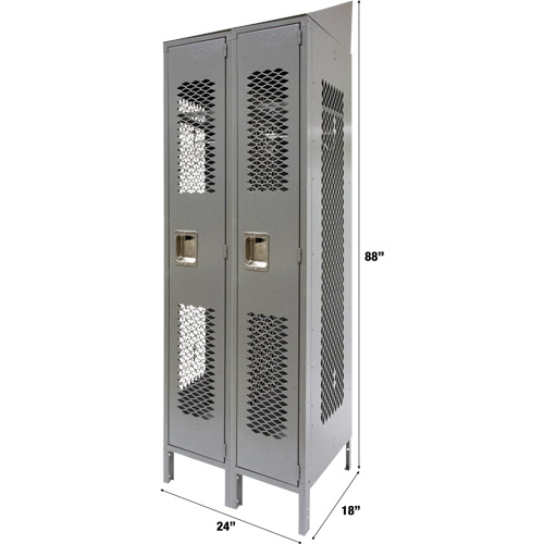 Vented Lockers, Bank of 2, 24" x 18" x 88", Steel, Grey, Knocked Down, Perforated The Estey Group