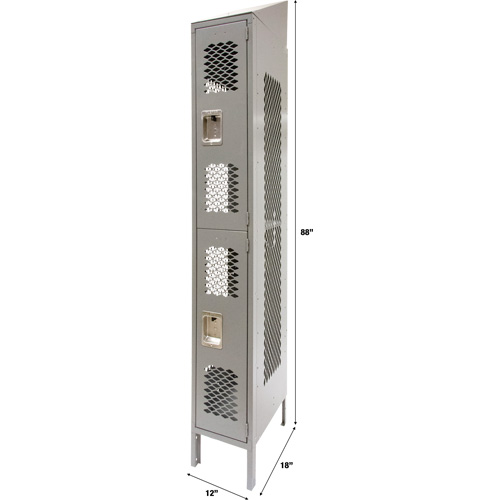Vented Lockers, 2 -tier, 12" x 18" x 88", Steel, Grey, Knocked Down, Perforated The Estey Group