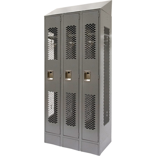 Vented Lockers, Bank of 3, 36" x 18" x 88", Steel, Grey, Knocked Down, Perforated The Estey Group