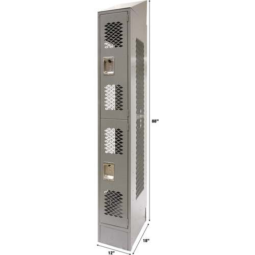Casiers ventil&eacute;s, 2 niveaux, 12" x 18" x 88", Acier, Gris, D&eacute;mont&eacute;, Perfor&eacute; The Estey Group