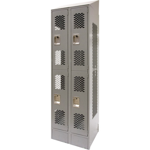 Casiers ventil&eacute;s, 2 niveaux, Bloc de 2, 24" x 18" x 88", Acier, Gris, D&eacute;mont&eacute;, Perfor&eacute; The Estey Group