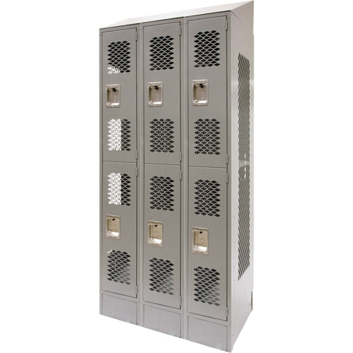 Casiers ventil&eacute;s, 2 niveaux, Bloc de 3, 36" x 18" x 88", Acier, Gris, D&eacute;mont&eacute;, Perfor&eacute; The Estey Group