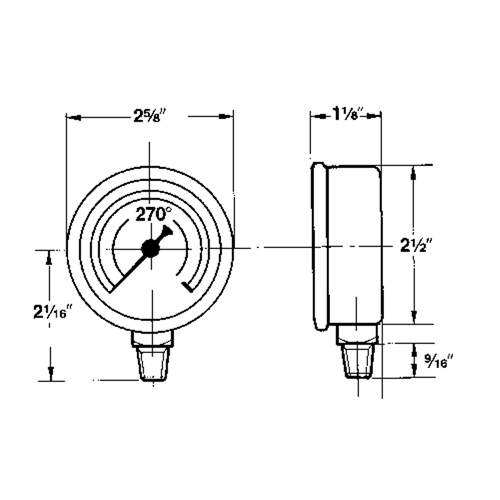Pressure Gauges, 2-1/2" , 30" Hg-0" Vac., Bottom Mount, Liquid Filled Analogue The Estey Group