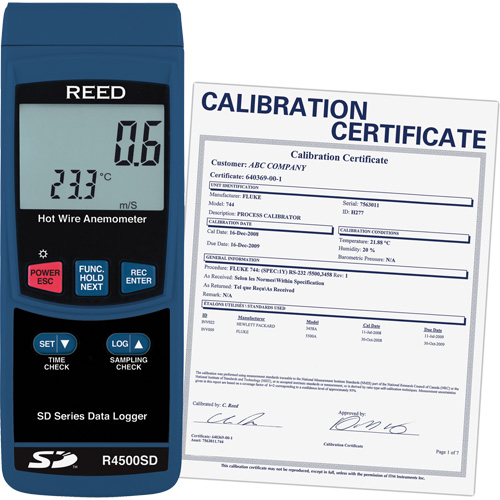Data Logging Hot Wire Thermo-Anemometer with Calibration Certificate, Data Logging, 0.2 - 25 m/sec Air Velocity Range The Estey Group