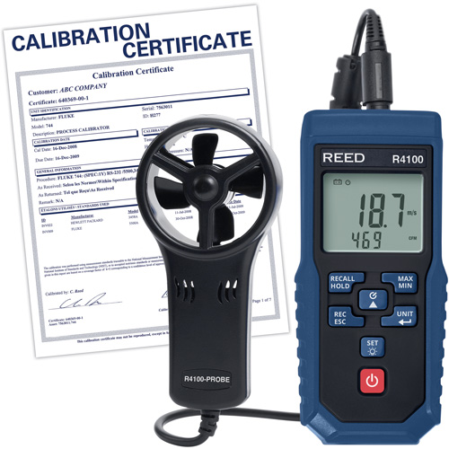 R4100 Vane Thermo-Anemometer with Air Volume with Calibration Certificate, Data Logging, 0.4 - 30 m/sec Air Velocity Range The Estey Group