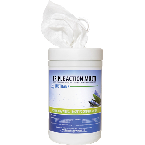 Lingettes d&eacute;sinfectantes Triple Action Multi, 7" x 8", 120 lingettes The Estey Group