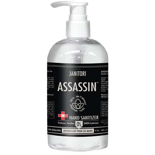 D&eacute;sinfectant pour les mains 54 Assassin, 500 ml, Bouteille &agrave; pompe, 70 % alcool The Estey Group