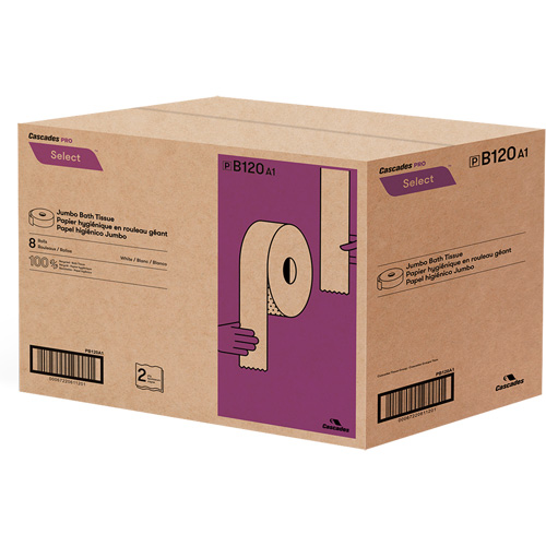 Pro Select&reg; Toilet Paper, Jumbo Roll, 2 Ply, 900' Length, White The Estey Group