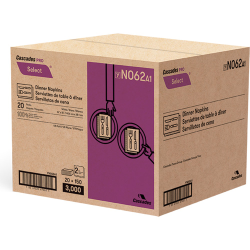 Pro Select&reg; 1/8 Fold Dinner Napkin, 2 Ply, 15" x 16" The Estey Group