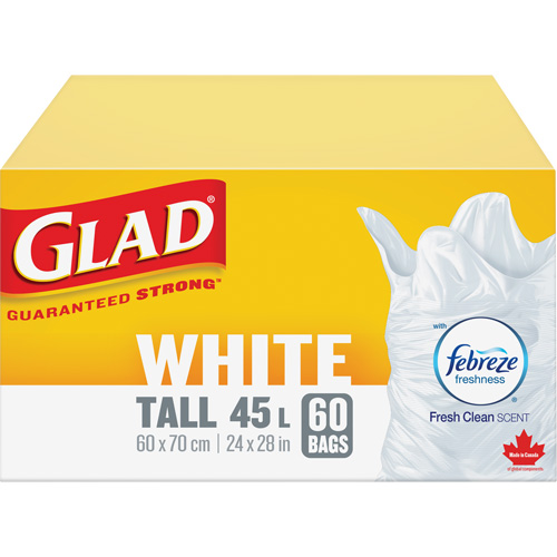 Tall 45L Febreze Garbage Bags, Regular, 24" W x 28" L, White The Estey Group