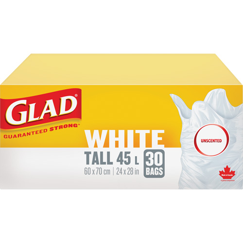 Tall 45L Unscented Garbage Bags, Regular, 24" W x 28" L, White The Estey Group