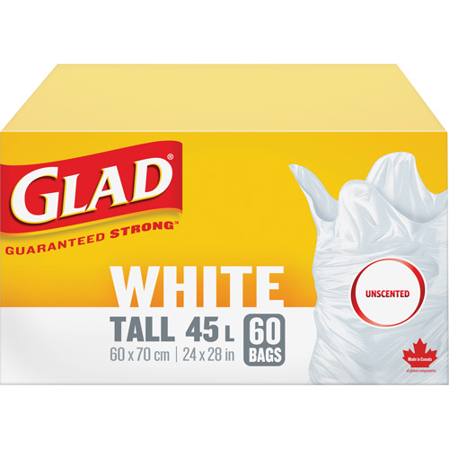 Sacs &agrave; ordures hauts 45 L sans parfum, R&eacute;gulier, 24" la x 28" lo, Blanc The Estey Group