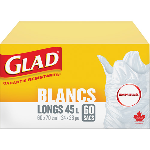 Sacs &agrave; ordures hauts 45 L sans parfum, R&eacute;gulier, 24" la x 28" lo, Blanc The Estey Group