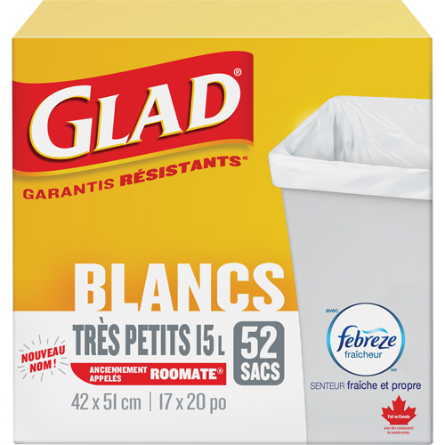 Tr&egrave;s petits sacs &agrave; ordures 15 L avec Febreze, R&eacute;gulier, 17" la x 20" lo, Blanc The Estey Group