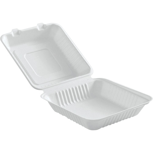 Contenants &agrave; charni&egrave;re pour nourriture compostable, Bagasse, Carr&eacute;e The Estey Group